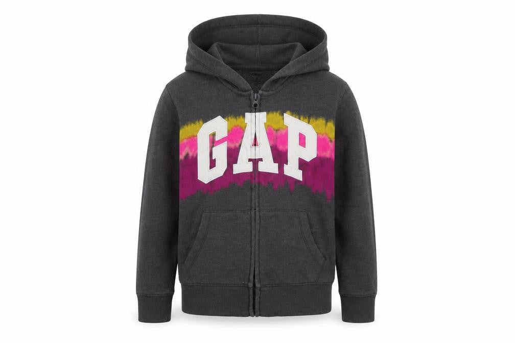 GAP Kids Girls Charcoal Full Zip Hoodie L 10 Logo Graphic Cotton Blend