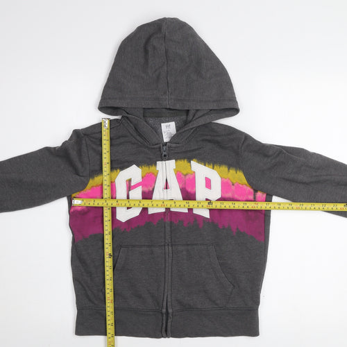 GAP Kids Girls Charcoal Full Zip Hoodie L 10 Logo Graphic Cotton Blend