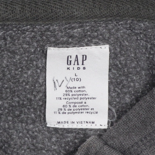 GAP Kids Girls Charcoal Full Zip Hoodie L 10 Logo Graphic Cotton Blend