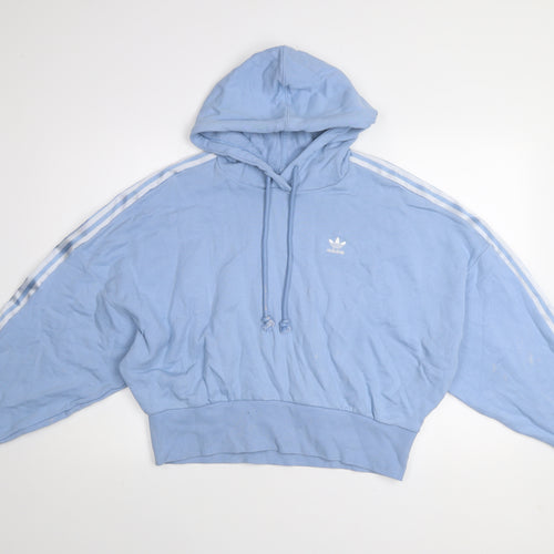 Adidas Women Blue 10 Pullover Hoodie Relaxed Fit Cotton Hooded Sweatshirt
