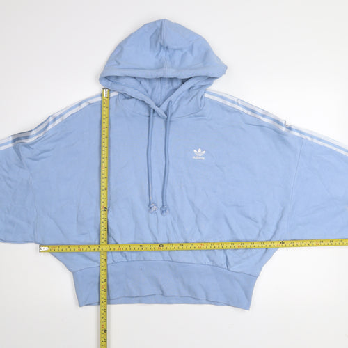 Adidas Women Blue 10 Pullover Hoodie Relaxed Fit Cotton Hooded Sweatshirt