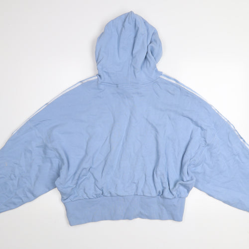 Adidas Women Blue 10 Pullover Hoodie Relaxed Fit Cotton Hooded Sweatshirt
