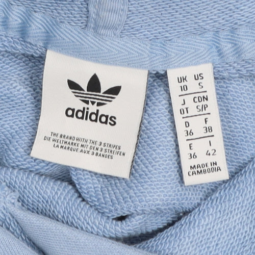 Adidas Women Blue 10 Pullover Hoodie Relaxed Fit Cotton Hooded Sweatshirt