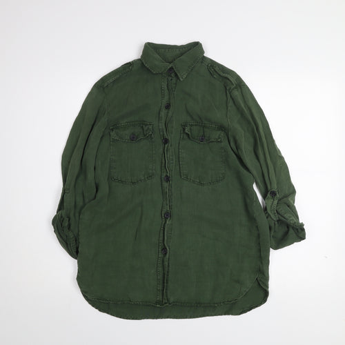 Zara Woman Green Button-Up Long Sleeve Shirt Size M
