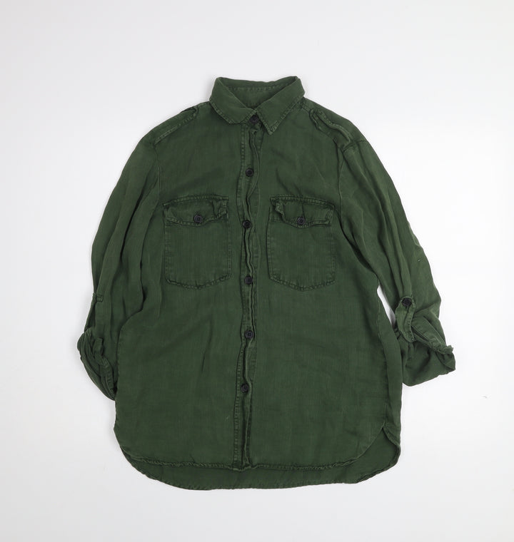 Zara Woman Green Button-Up Long Sleeve Shirt Size M