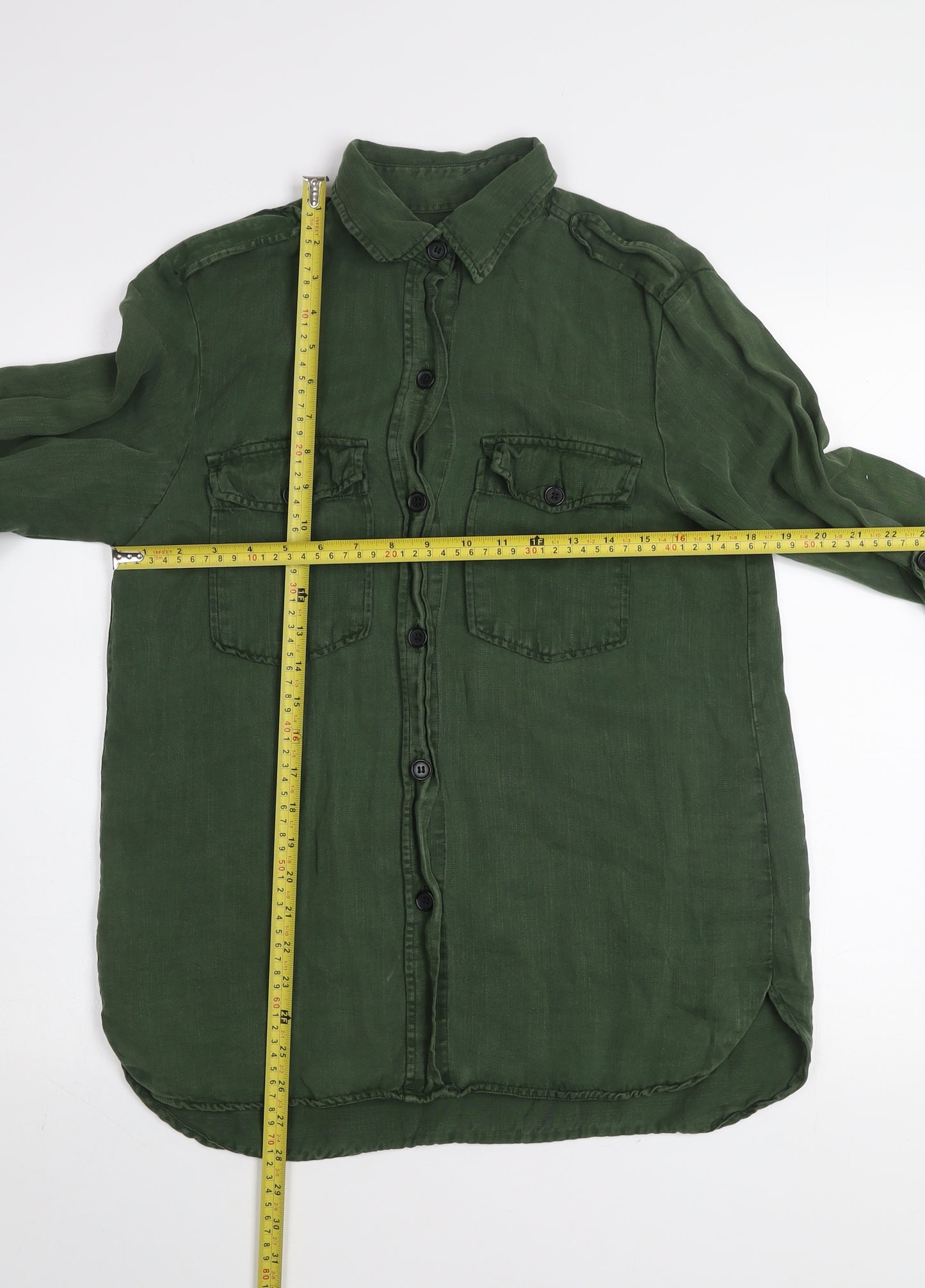 Zara Woman Green Button-Up Long Sleeve Shirt Size M