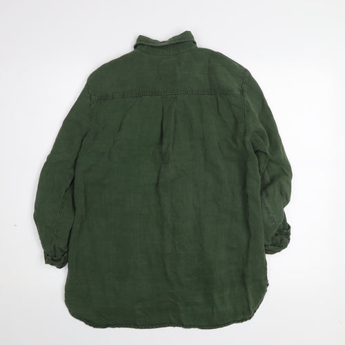 Zara Woman Green Button-Up Long Sleeve Shirt Size M