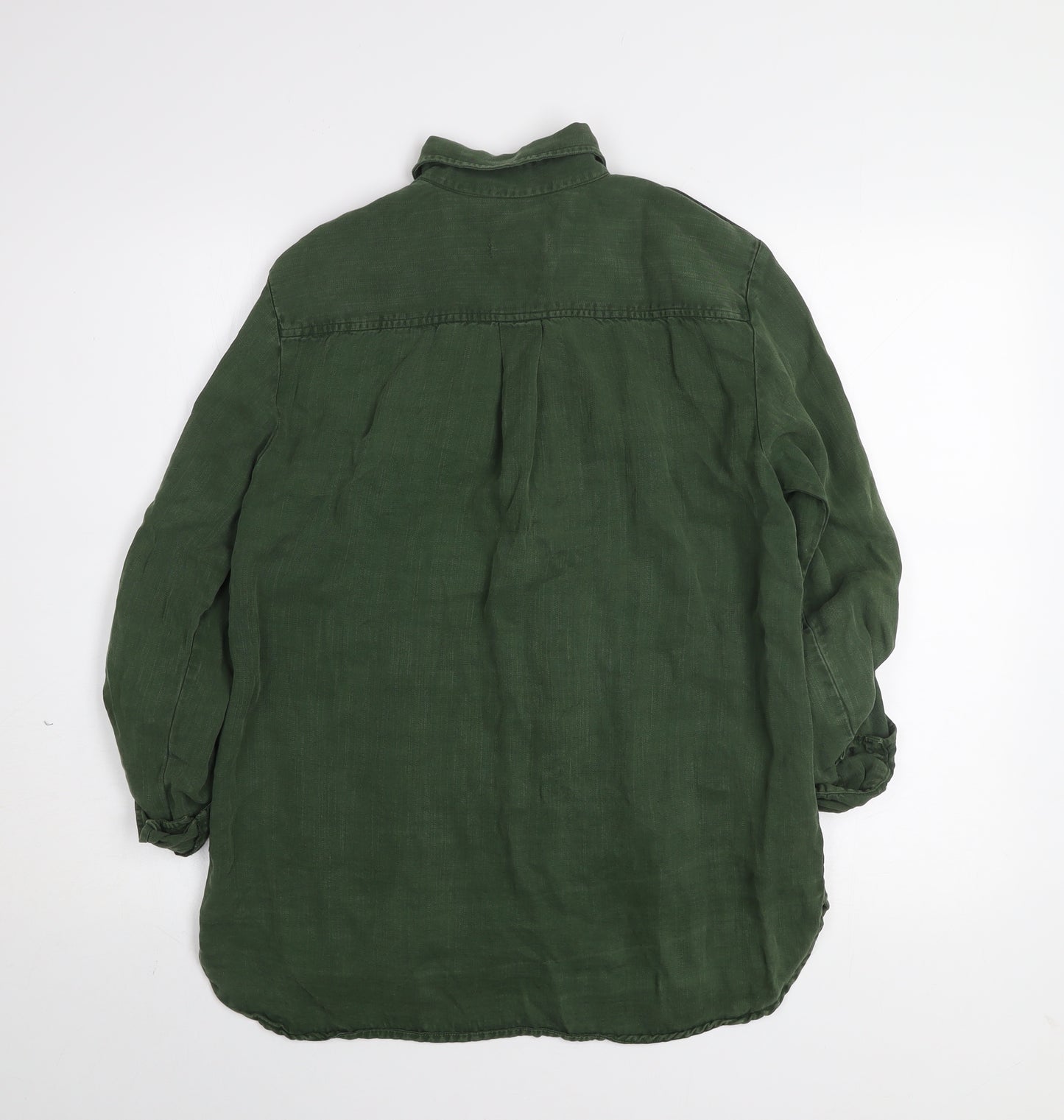 Zara Woman Green Button-Up Long Sleeve Shirt Size M