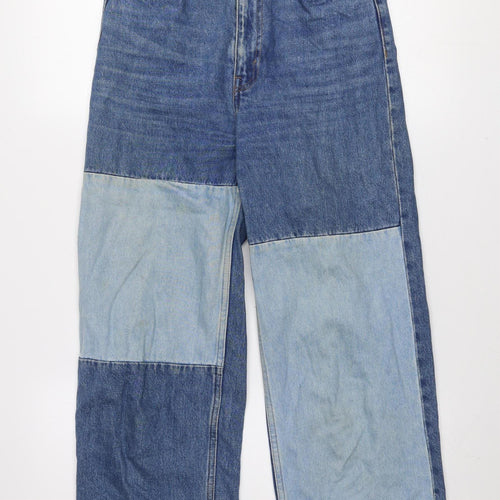 Monki Women’s Blue Patchwork Denim Straight Jeans Size 24