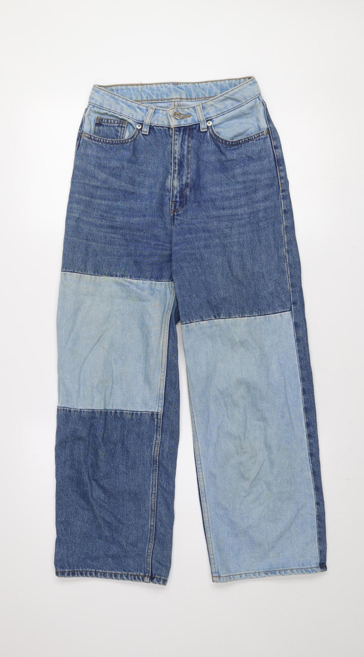 Monki Women’s Blue Patchwork Denim Straight Jeans Size 24