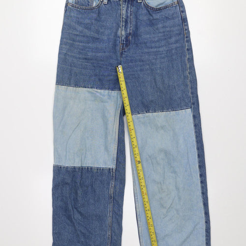 Monki Women’s Blue Patchwork Denim Straight Jeans Size 24