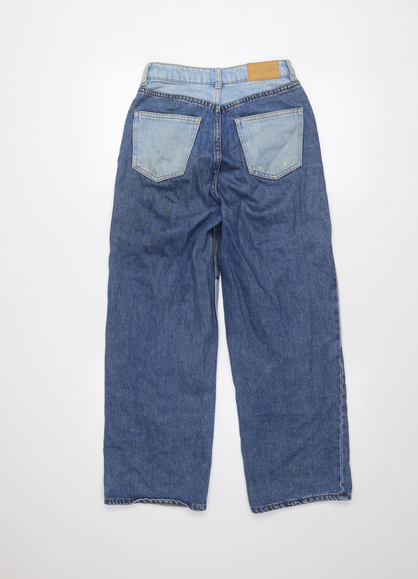 Monki Women’s Blue Patchwork Denim Straight Jeans Size 24