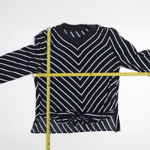 Zara Basic Women Blue Striped Long Sleeve Tie Front T-Shirt M