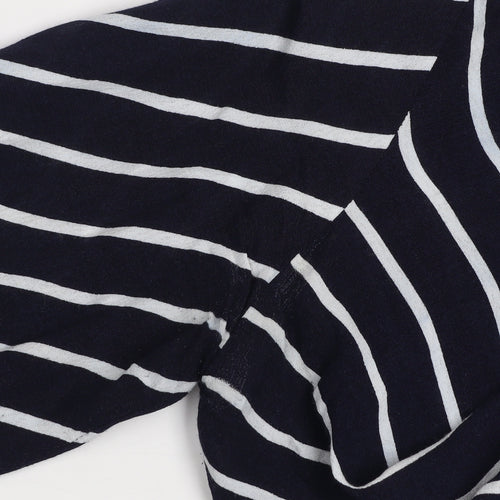 Zara Basic Women Blue Striped Long Sleeve Tie Front T-Shirt M