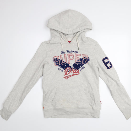 Superdry Heritage Grey Hoodie Women UK 8 Pullover Cotton Blend Casual