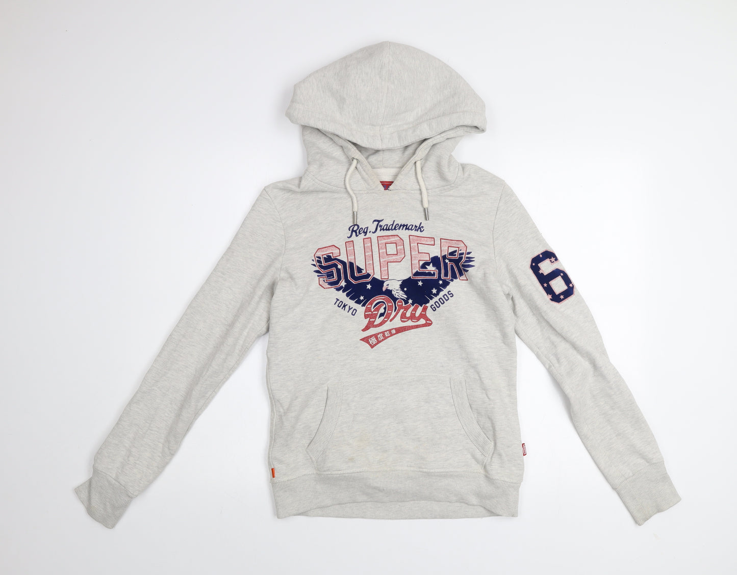 Superdry Heritage Grey Hoodie Women UK 8 Pullover Cotton Blend Casual
