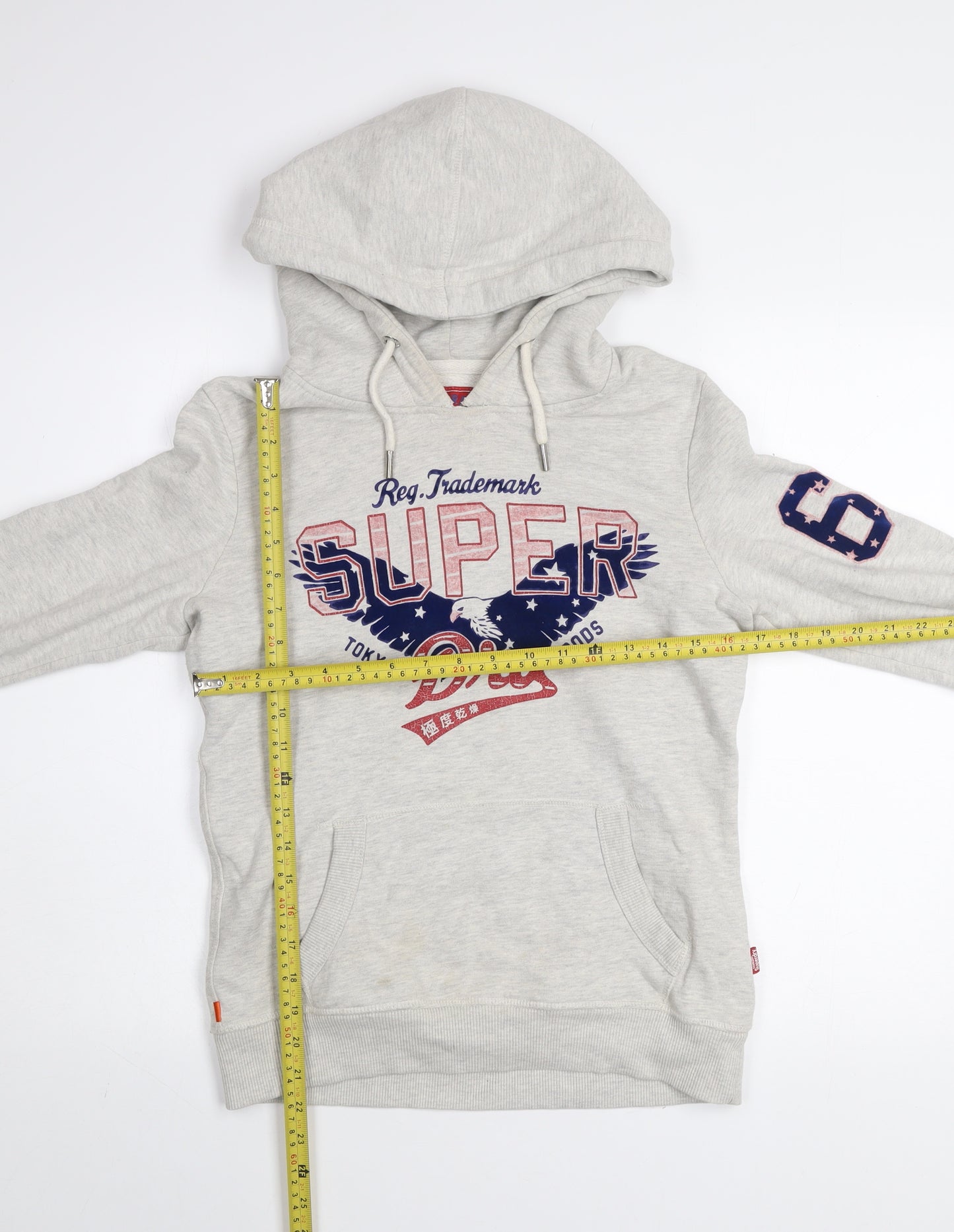 Superdry Heritage Grey Hoodie Women UK 8 Pullover Cotton Blend Casual