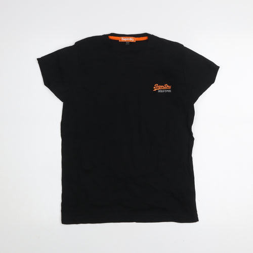 Superdry Boys Black Logo Cotton T-Shirt Size 170 Regular Fit Casual Top