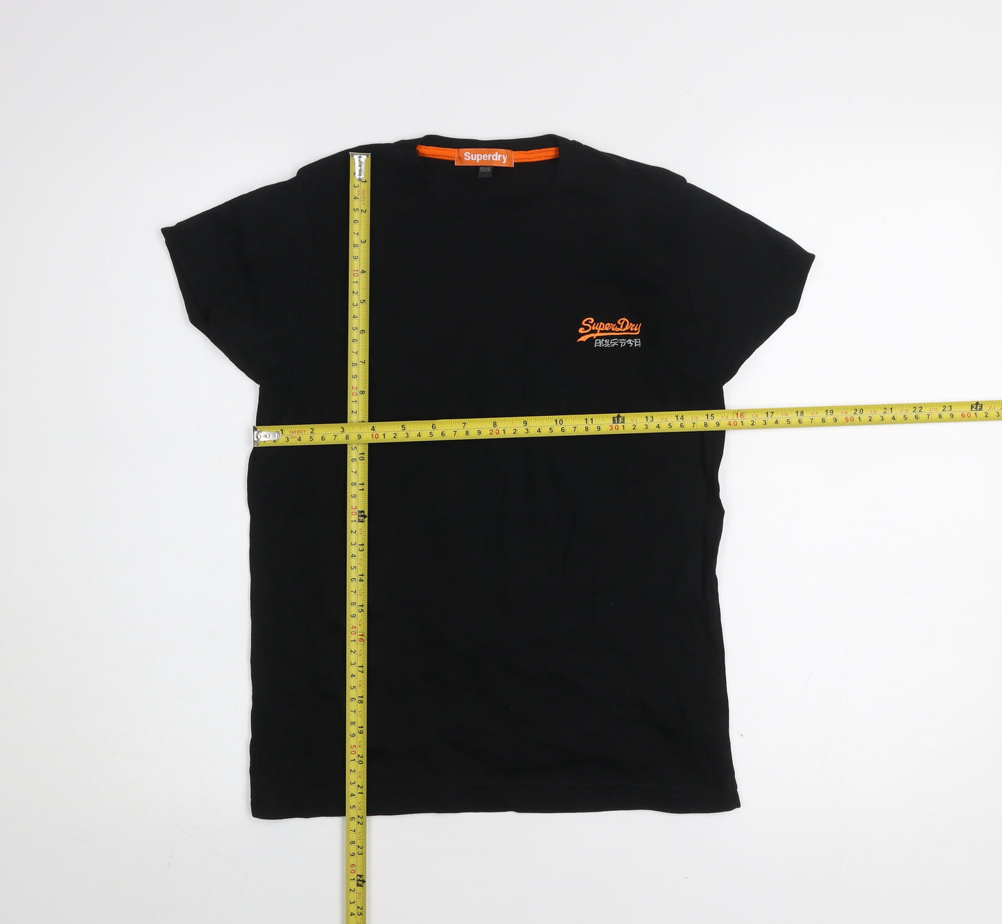 Superdry Boys Black Logo Cotton T-Shirt Size 170 Regular Fit Casual Top