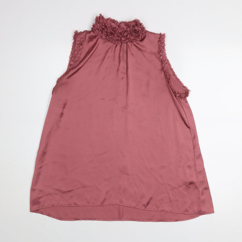 Zara Women Pink Sleeveless Ruffle Neck Tunic Blouse Size S