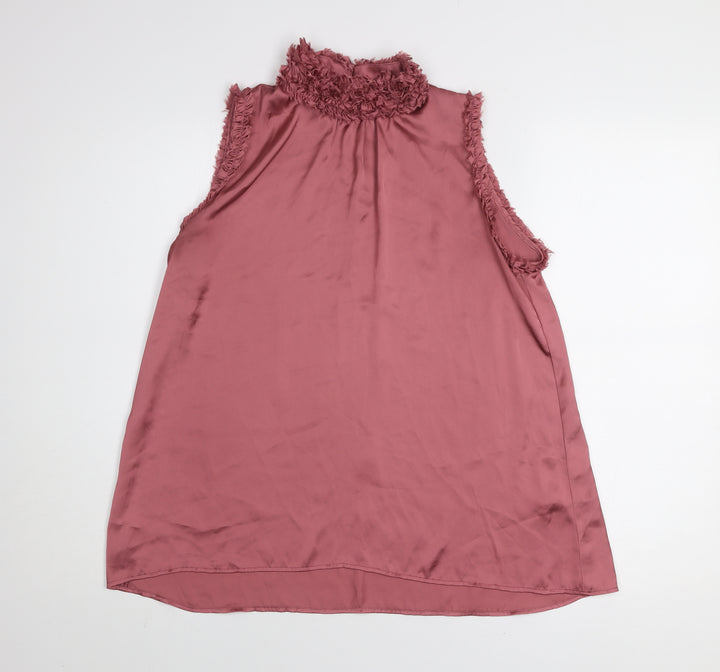 Zara Women Pink Sleeveless Ruffle Neck Tunic Blouse Size S
