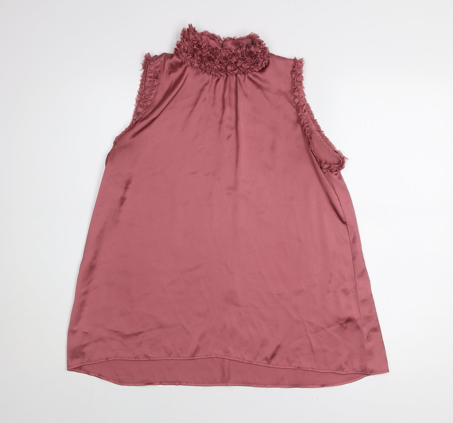 Zara Women Pink Sleeveless Ruffle Neck Tunic Blouse Size S