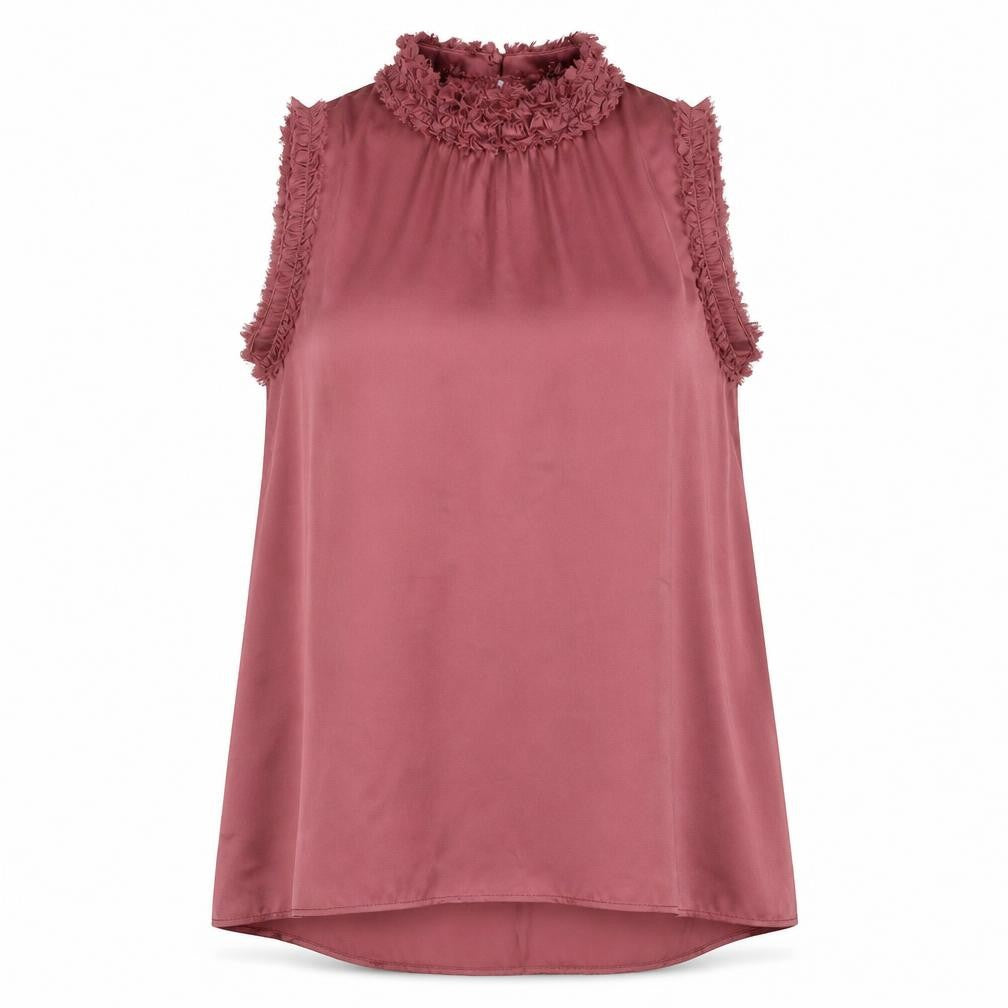 Zara Women Pink Sleeveless Ruffle Neck Tunic Blouse Size S