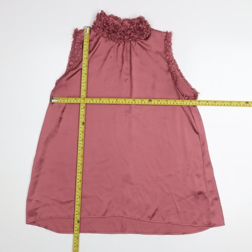 Zara Women Pink Sleeveless Ruffle Neck Tunic Blouse Size S