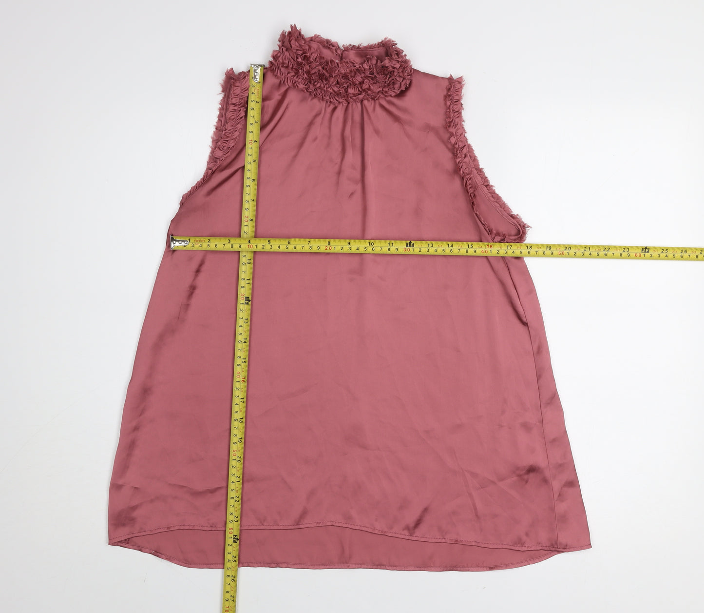 Zara Women Pink Sleeveless Ruffle Neck Tunic Blouse Size S
