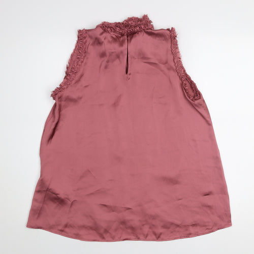 Zara Women Pink Sleeveless Ruffle Neck Tunic Blouse Size S