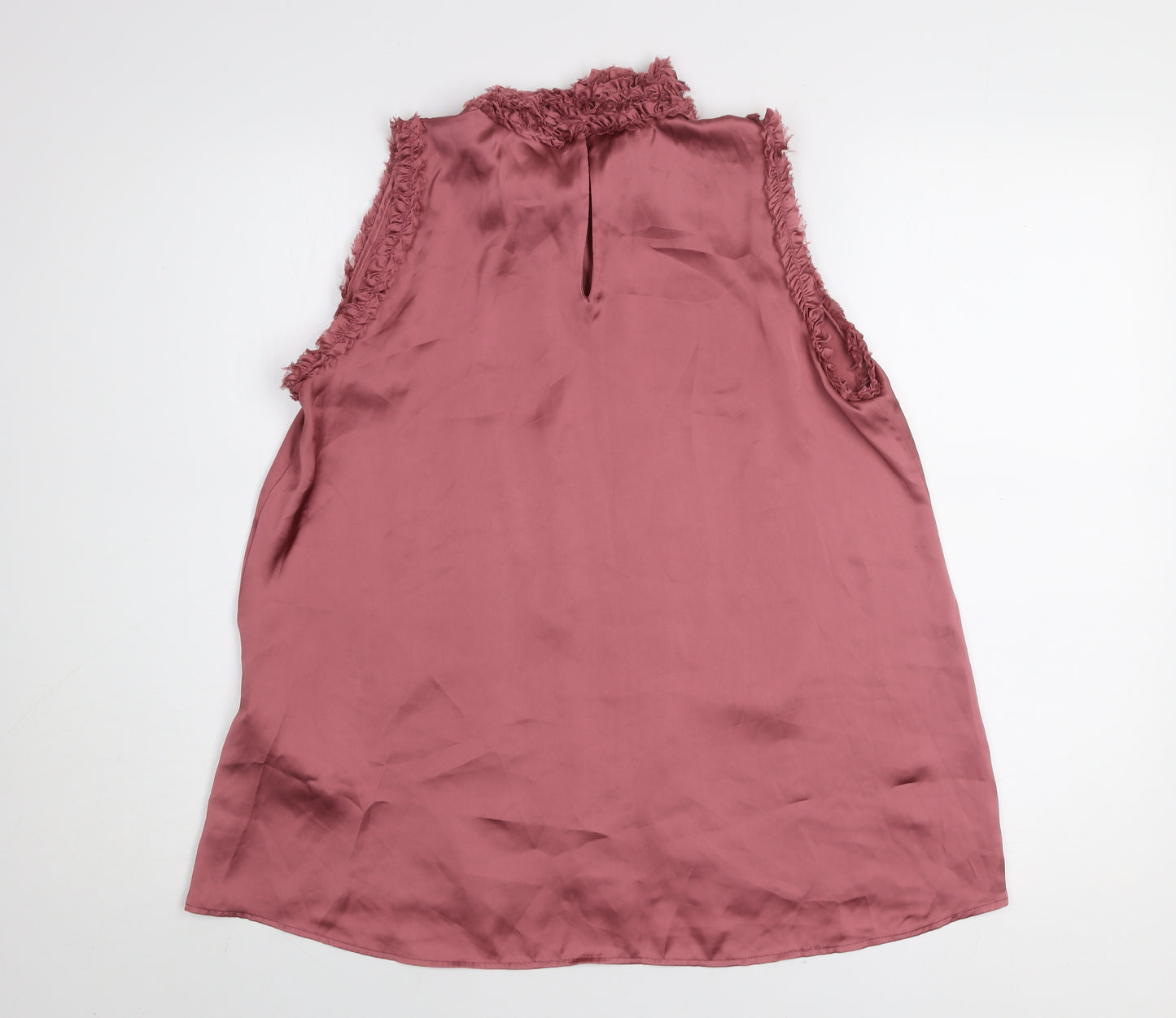 Zara Women Pink Sleeveless Ruffle Neck Tunic Blouse Size S