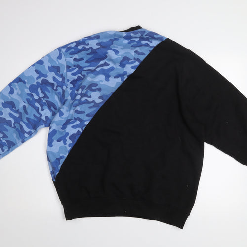 boohooMAN Men's Black Blue Camouflage Pullover Sweatshirt Size M