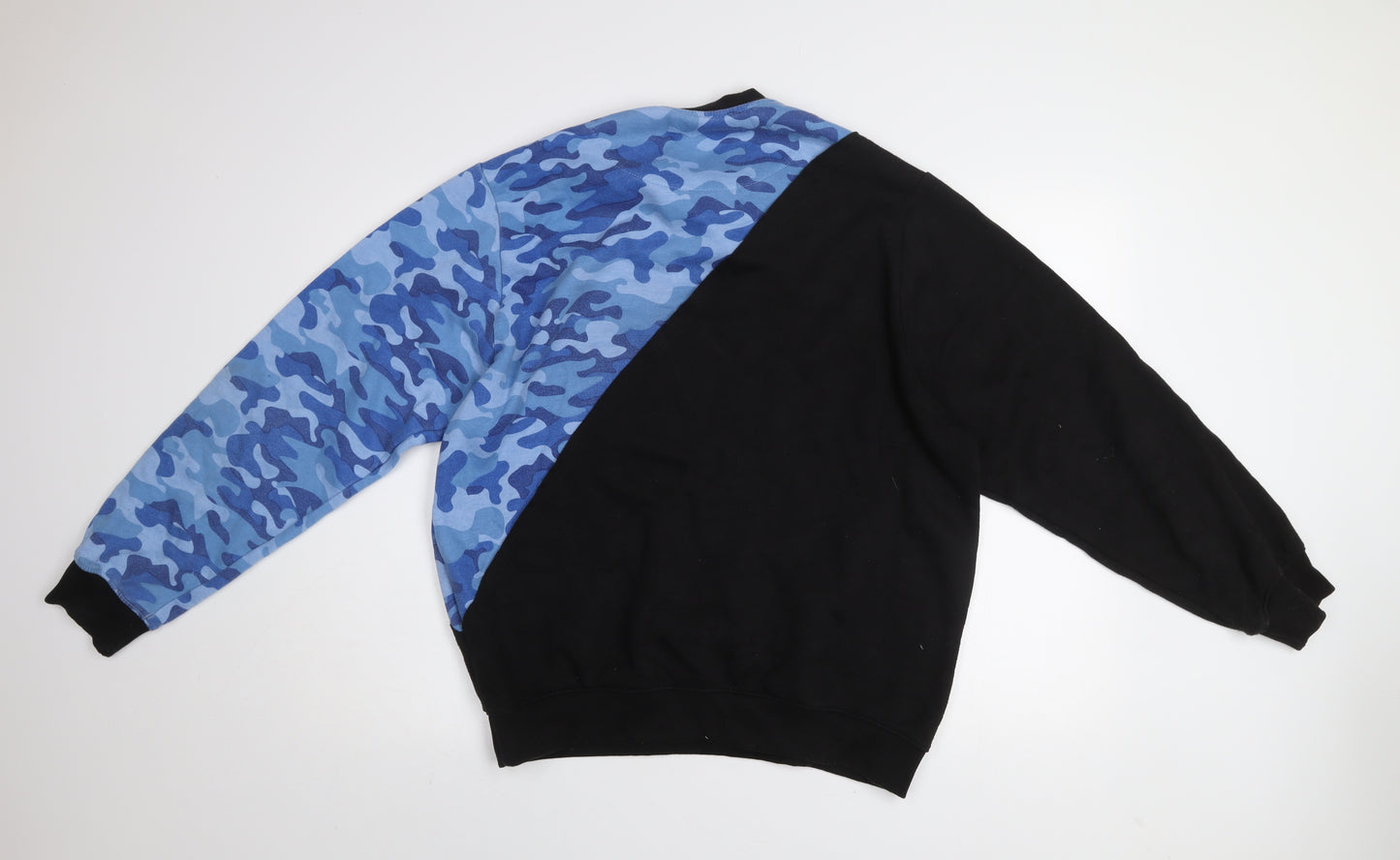 boohooMAN Men's Black Blue Camouflage Pullover Sweatshirt Size M