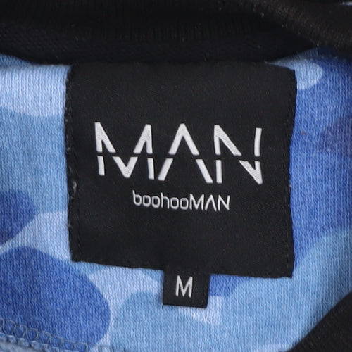 boohooMAN Men's Black Blue Camouflage Pullover Sweatshirt Size M