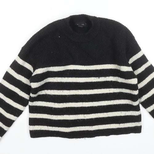 Monki Women Black Striped Knit Crew Neck Pullover Jumper M
