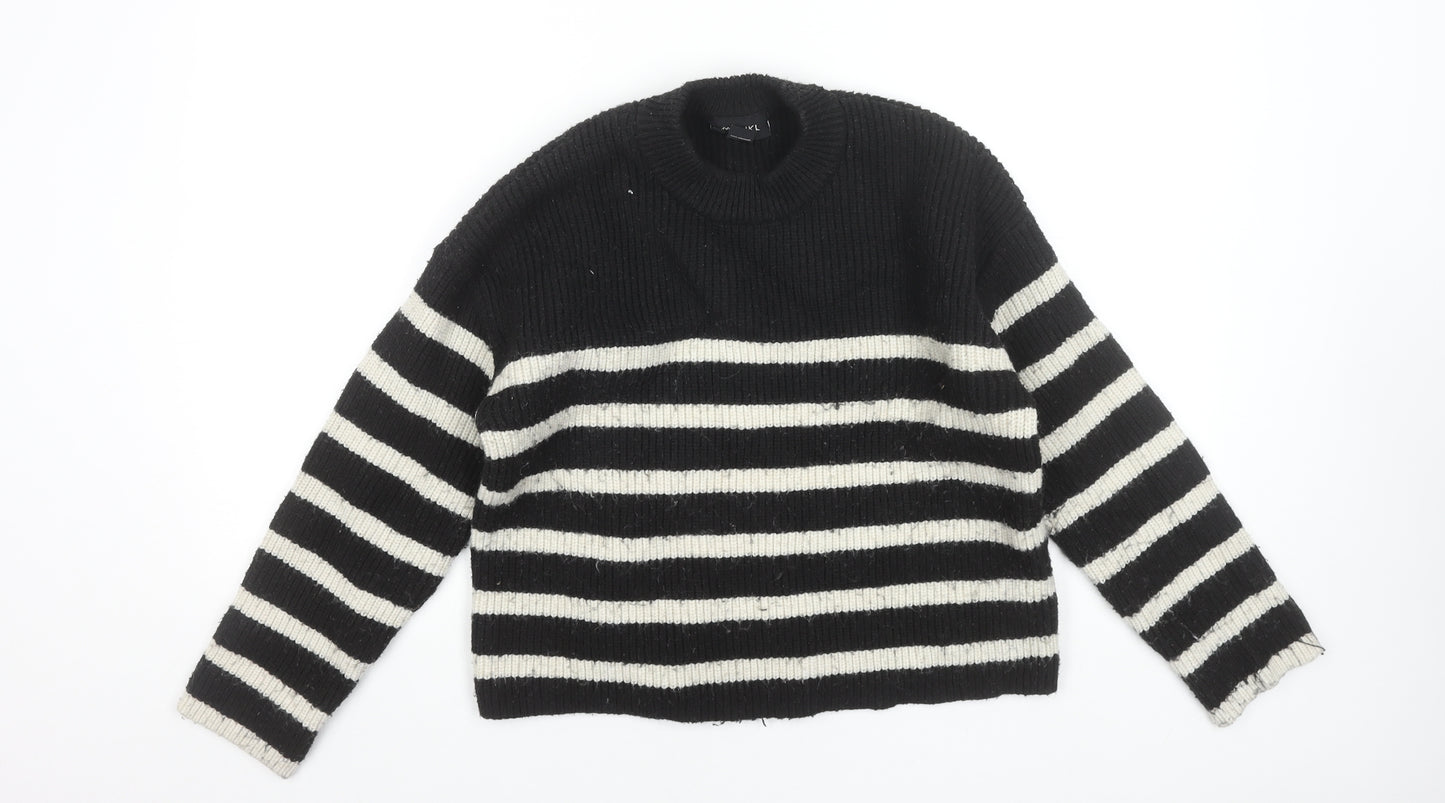 Monki Women Black Striped Knit Crew Neck Pullover Jumper M