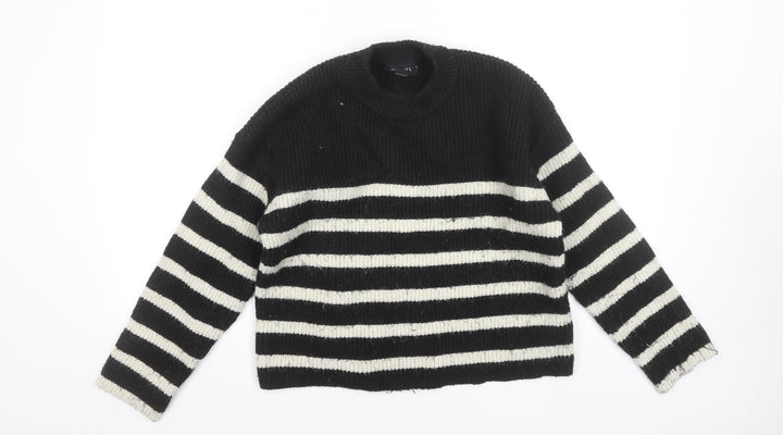 Monki Women Black Striped Knit Crew Neck Pullover Jumper M