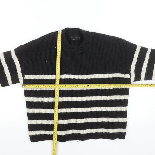 Monki Women Black Striped Knit Crew Neck Pullover Jumper M