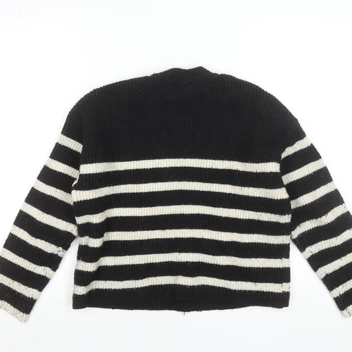 Monki Women Black Striped Knit Crew Neck Pullover Jumper M