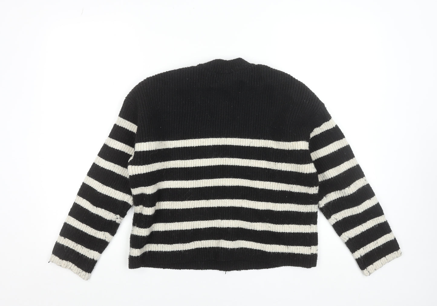 Monki Women Black Striped Knit Crew Neck Pullover Jumper M