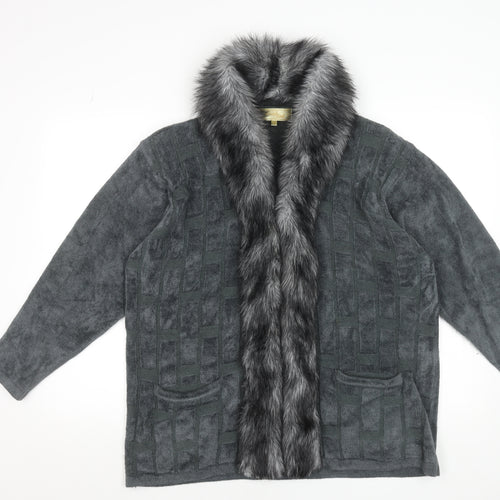 Frank Saul Women's Grey Faux Fur Trim Mid-Length Jacket M