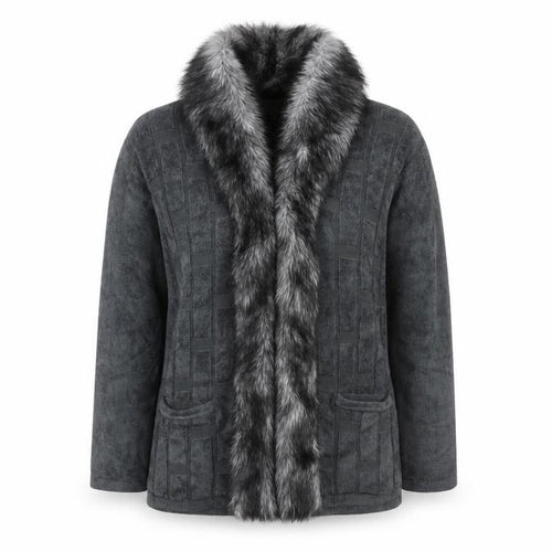Frank Saul Women's Grey Faux Fur Trim Mid-Length Jacket M