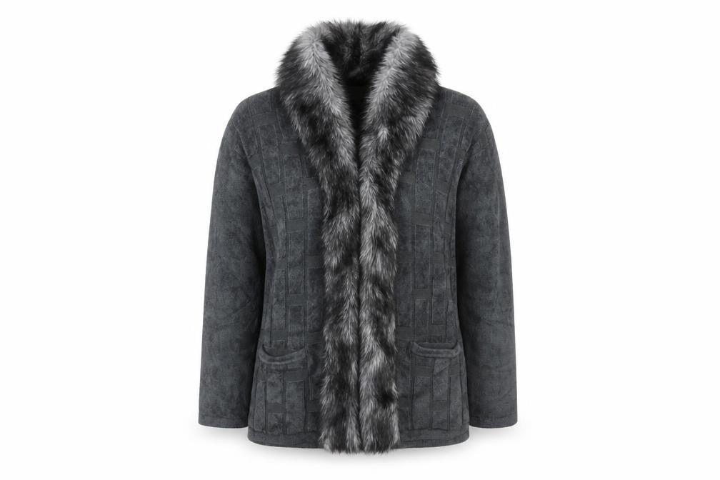 Frank Saul Women's Grey Faux Fur Trim Mid-Length Jacket M