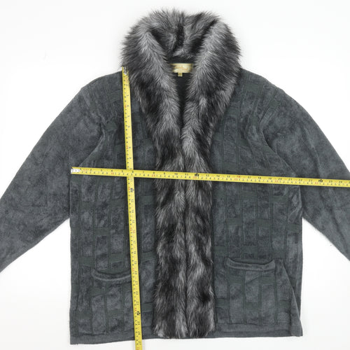 Frank Saul Women's Grey Faux Fur Trim Mid-Length Jacket M