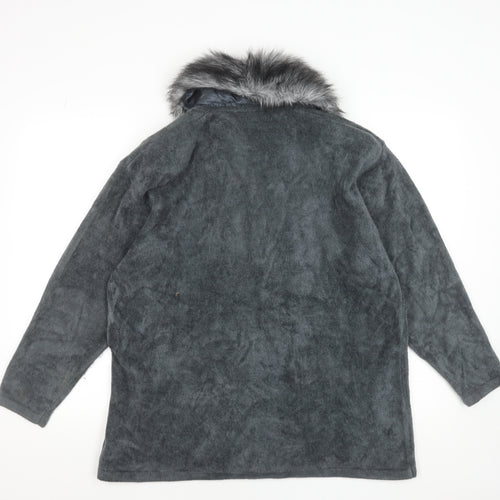Frank Saul Women's Grey Faux Fur Trim Mid-Length Jacket M