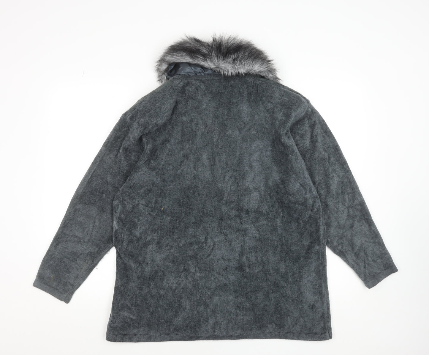 Frank Saul Women's Grey Faux Fur Trim Mid-Length Jacket M