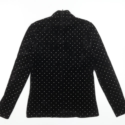 Hallhuber Womens Black Velvet Rhinestone Mock Neck Blouse XS
