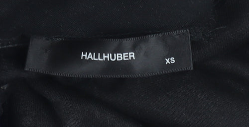 Hallhuber Womens Black Velvet Rhinestone Mock Neck Blouse XS