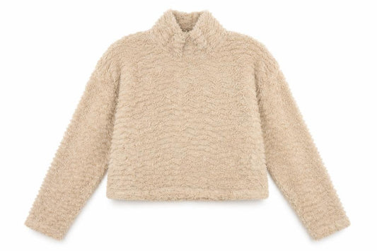 Front view of Noisy May Women Beige Fleece Pullover Sweatshirt, size M