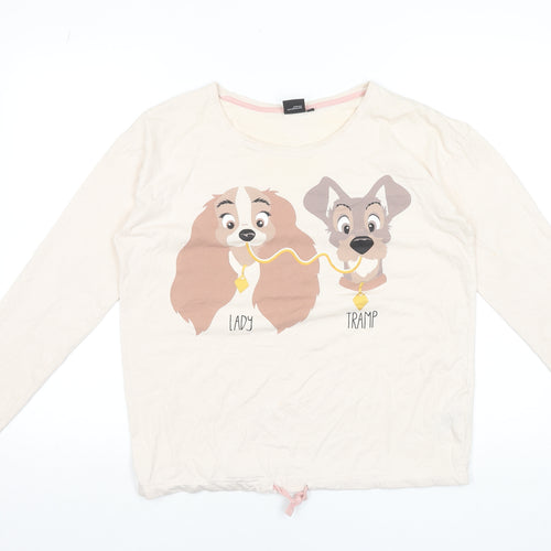 Disney Lady and the Tramp Beige Long Sleeve Nightshirt Women L Cotton